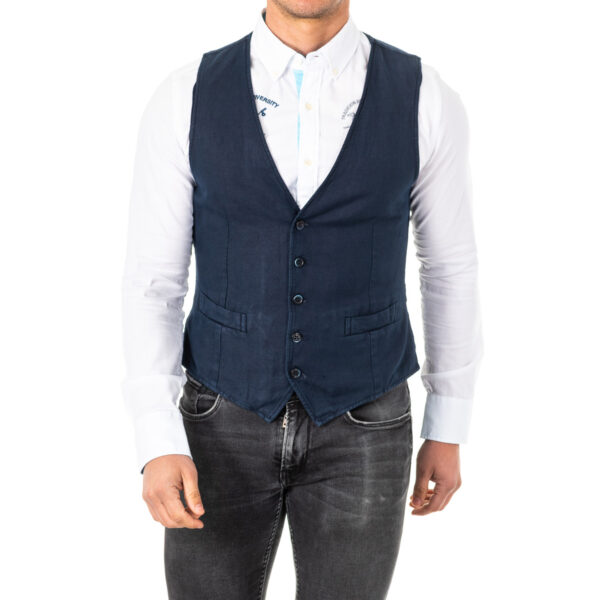 Gilet da uomo in maglia fine con cintura regolabile scollo a V HMJA11