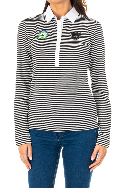 Polo da donna a maniche lunghe con collo con revers a contrasto 2WPH66