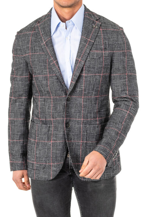 Blazer a quadri a maniche lunghe con collo a revers KMJA06 uomo
