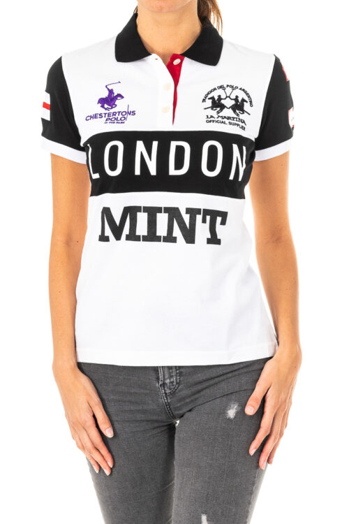 Polo da donna a maniche corte con collo con revers a contrasto 2WPG79