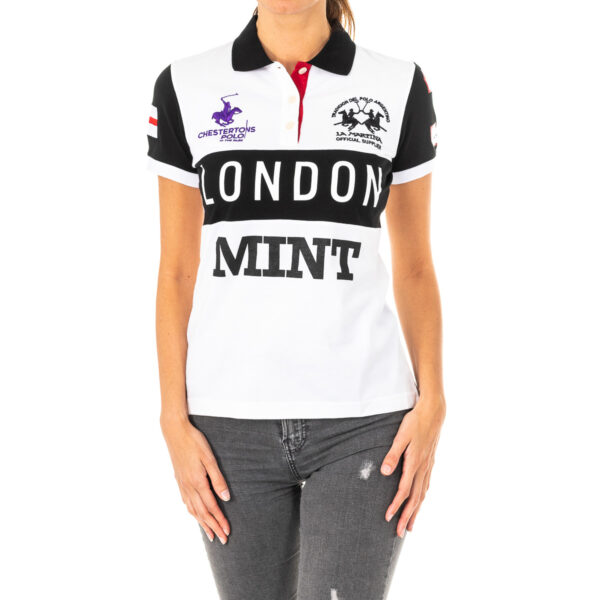 Polo da donna a maniche corte con collo con revers a contrasto 2WPG79