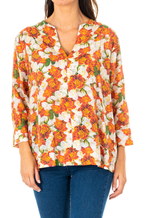 Blusa da donna manica 3/4 con scollo tondo e apertura a V LWU001