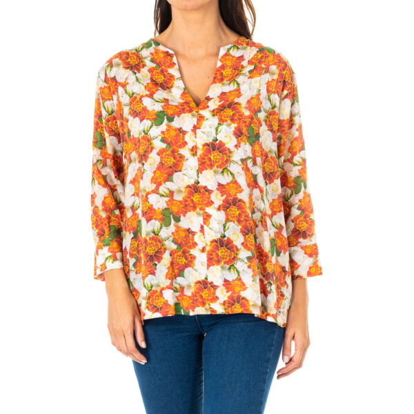 Blusa da donna manica 3/4 con scollo tondo e apertura a V LWU001