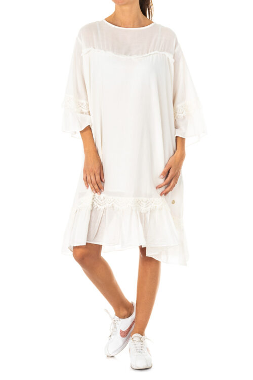 Abito elasticizzato con manica 3/4 girocollo LWD006 donna