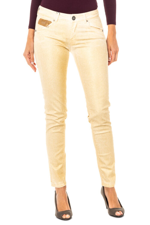 Pantalone stretch effetto lucido con vestibilità basso con taglio skinny HWT012 donna