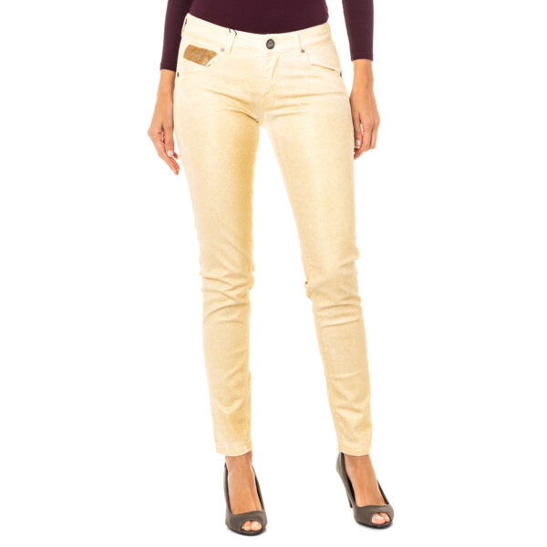 Pantalone stretch effetto lucido con vestibilità basso con taglio skinny HWT012 donna