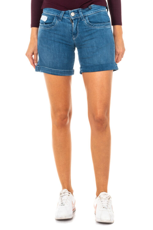 Shorts in denim da donna con fondo orlo e passanti per cintura LWB002