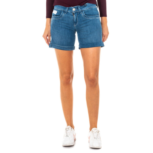 Shorts in denim da donna con fondo orlo e passanti per cintura LWB002