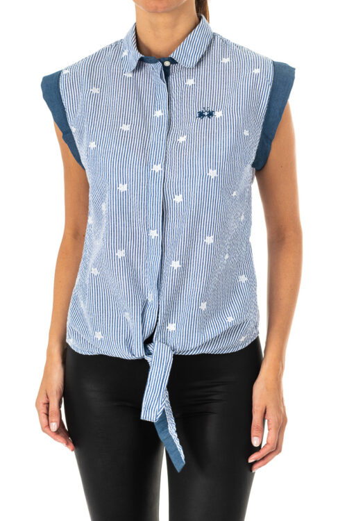 Camicia smanicata con collo a revers LWC303 donna
