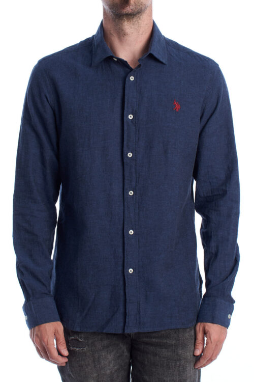 Camicia da uomo a maniche lunghe in cotone e lino US41104030