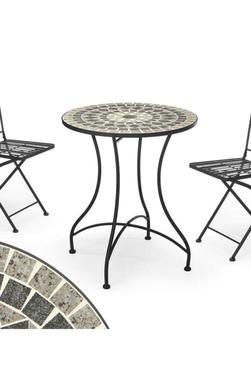 Tavolo con 2 sedie Ibergarden Mosaico-Forja Nero Grigio