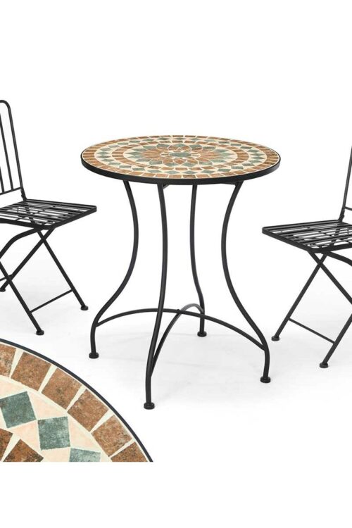 Tavolo con 2 sedie Ibergarden Mosaico-Forja Marrone Nero